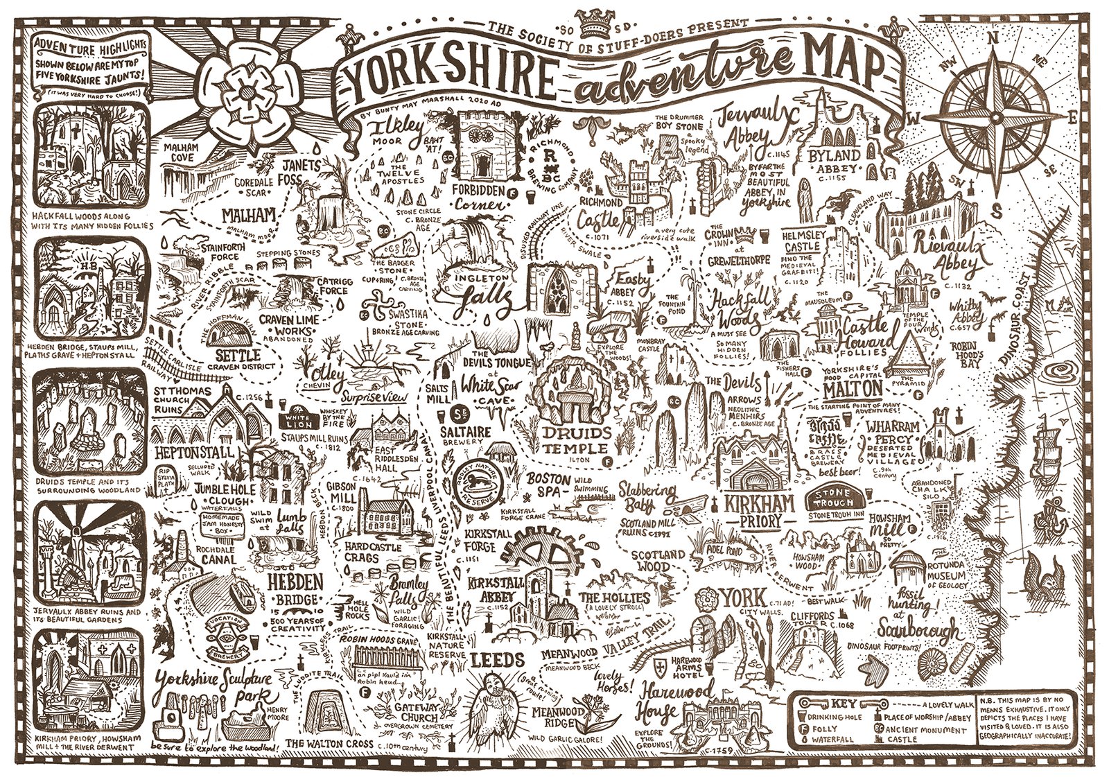 YORKSHIRE ADVENTURE MAP ART PRINT A3 | BUNTY MAY MAKES
